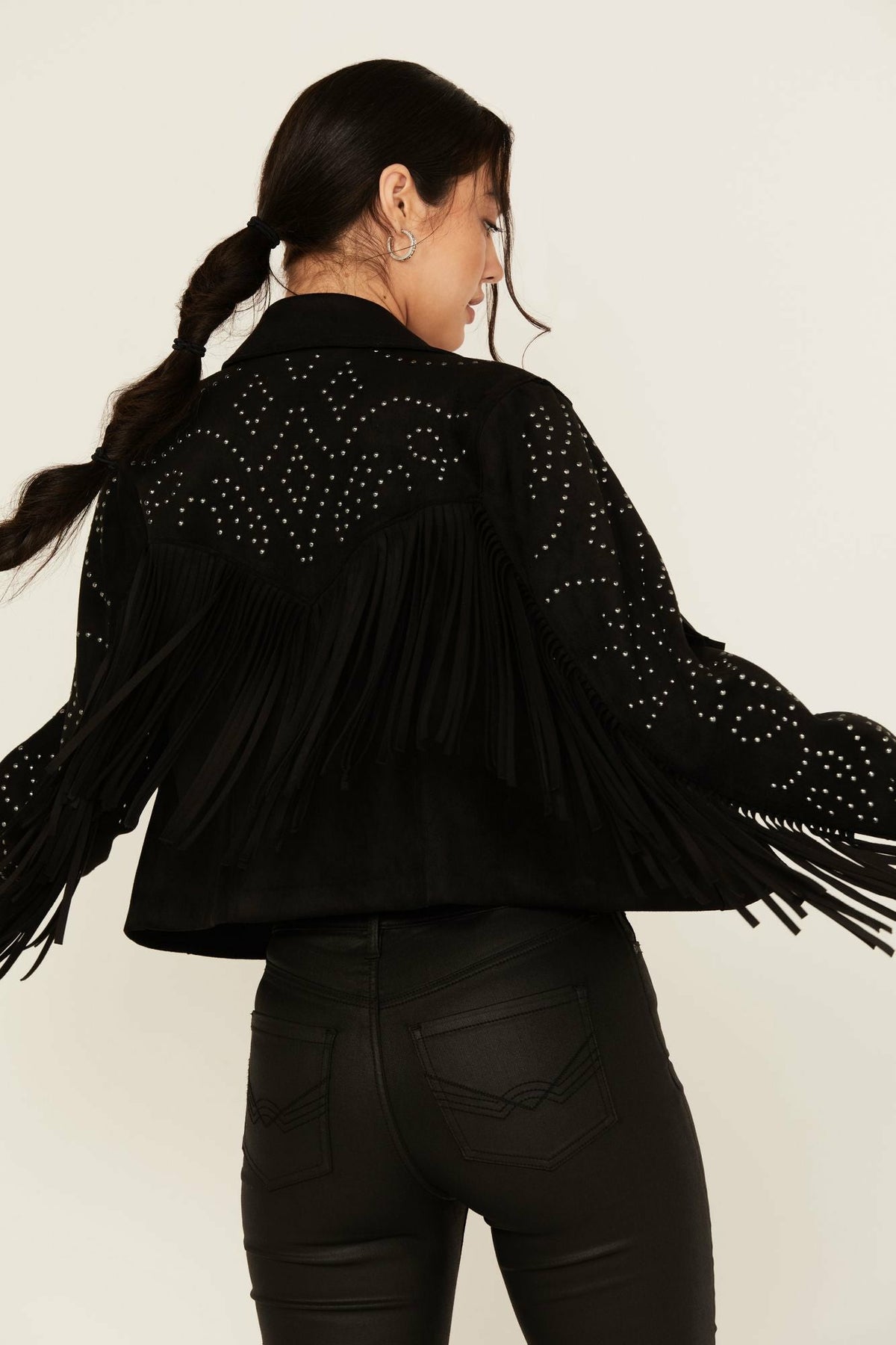 Idyllwind Blair Fringe and Studded Faux Suede Snap Jacket