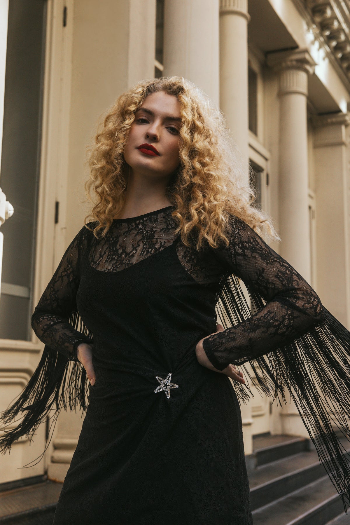 Idyllwind Melvin Lace Fringe Long Sleeve Mini Dress