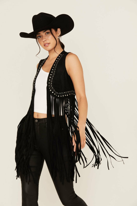 Idyllwind Walnut Studded Fringe Faux Suede Vest