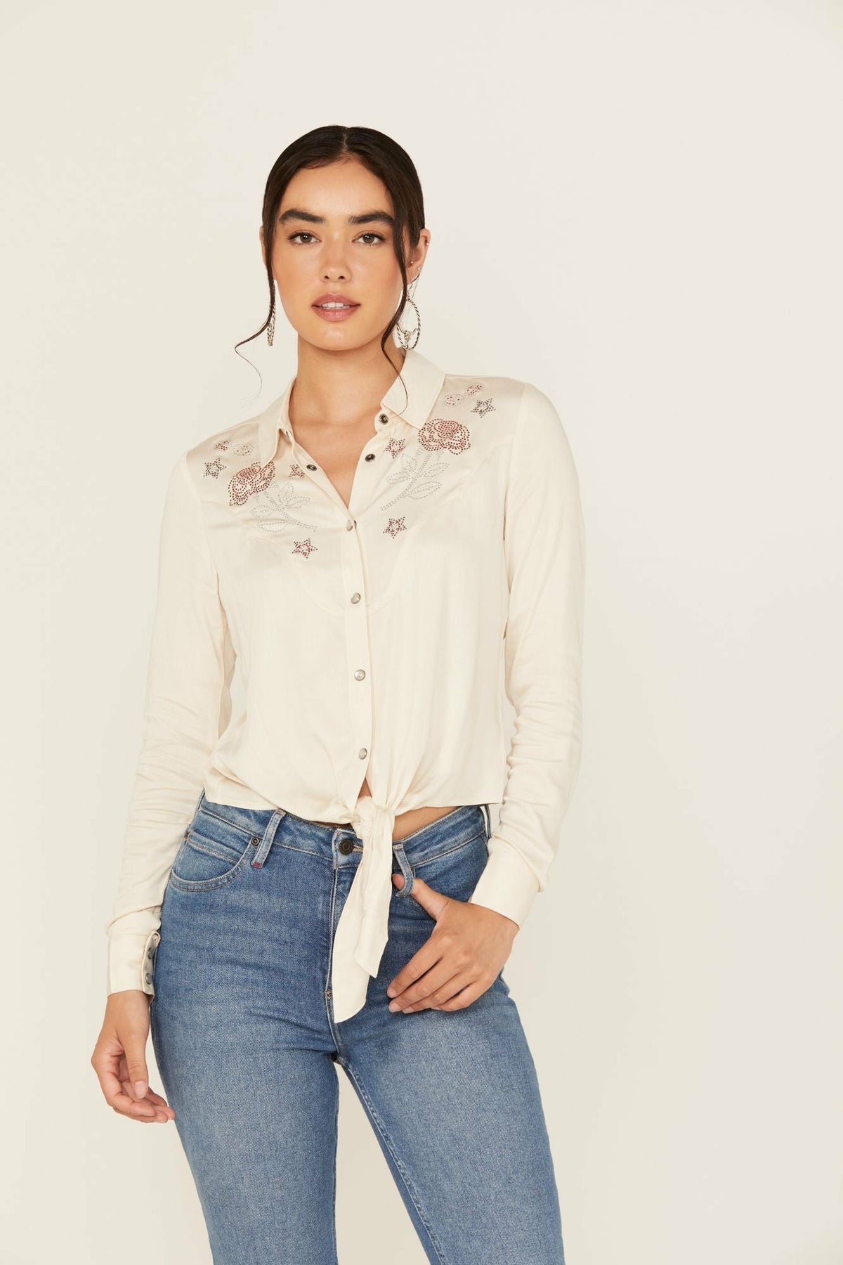 Idyllwind Jessamin Embellished Long Sleeve Tie-Front Snap Western Shirt