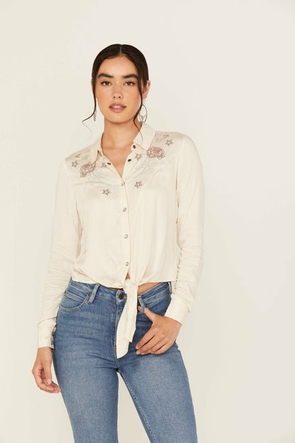Idyllwind Jessamin Embellished Long Sleeve Tie-Front Snap Western Shirt