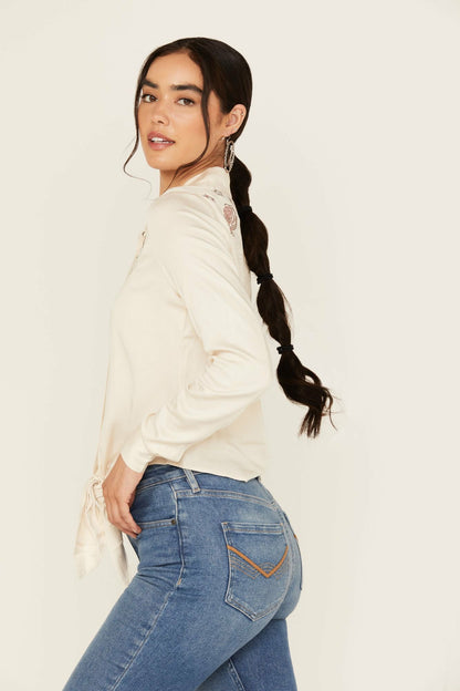 Idyllwind Jessamin Embellished Long Sleeve Tie-Front Snap Western Shirt