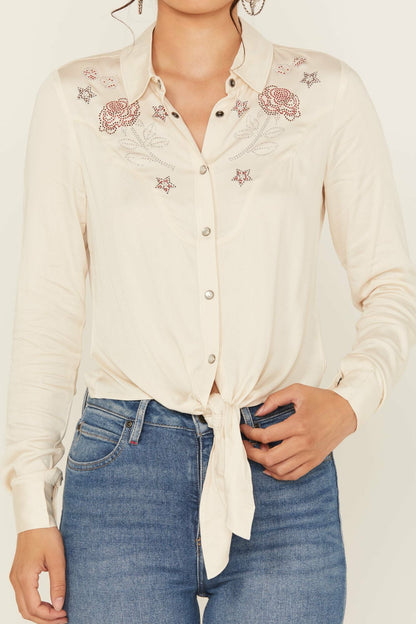 Idyllwind Jessamin Embellished Long Sleeve Tie-Front Snap Western Shirt