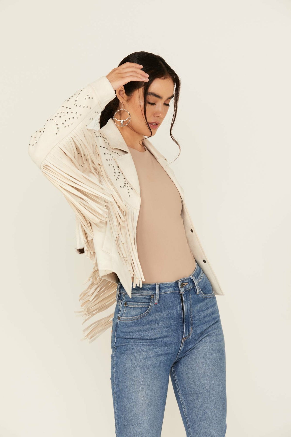 Idyllwind Blair Fringe and Studded Faux Suede Snap Jacket