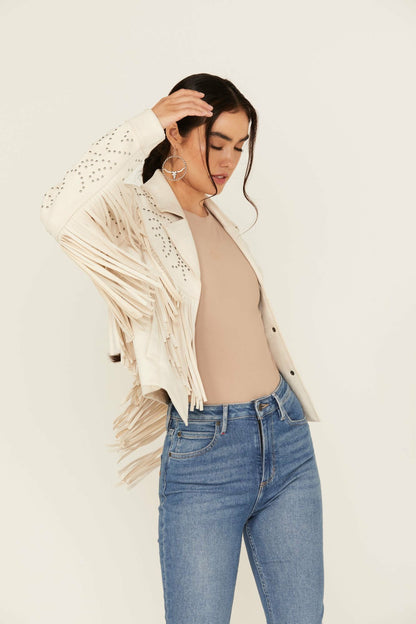 Idyllwind Blair Fringe and Studded Faux Suede Snap Jacket