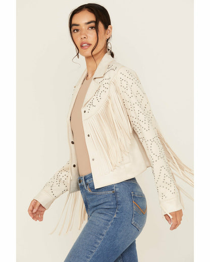 Idyllwind Blair Fringe and Studded Faux Suede Snap Jacket