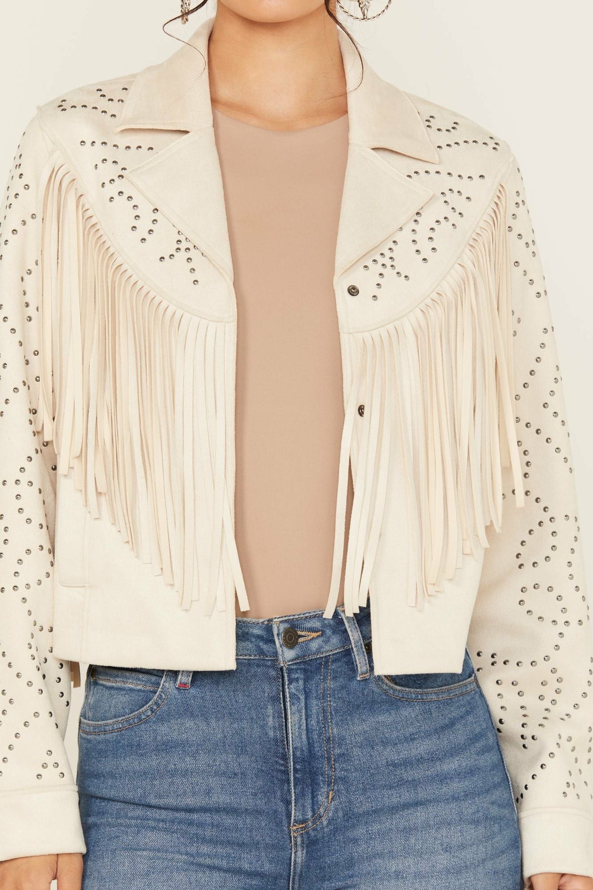 Idyllwind Blair Fringe and Studded Faux Suede Snap Jacket