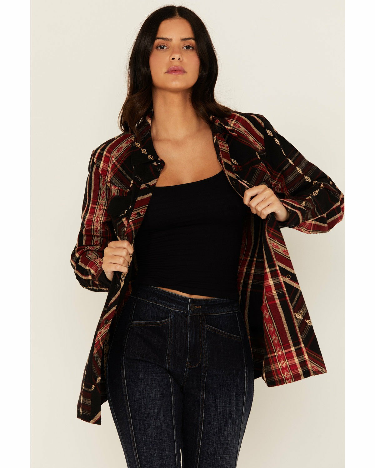 Idyllwind Glenmond Dobby Plaid Print Long Sleeve Snap Flannel Shirt