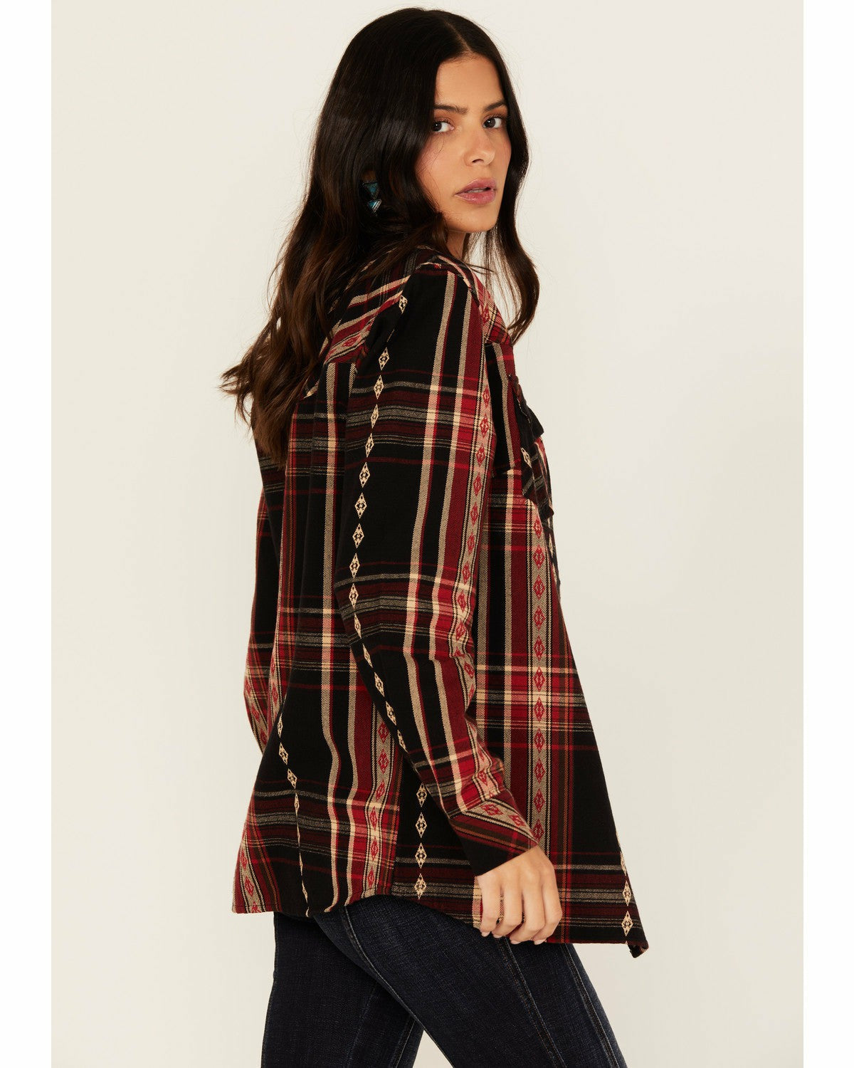 Idyllwind Glenmond Dobby Plaid Print Long Sleeve Snap Flannel Shirt