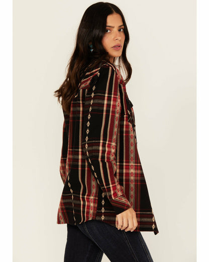 Idyllwind Glenmond Dobby Plaid Print Long Sleeve Snap Flannel Shirt