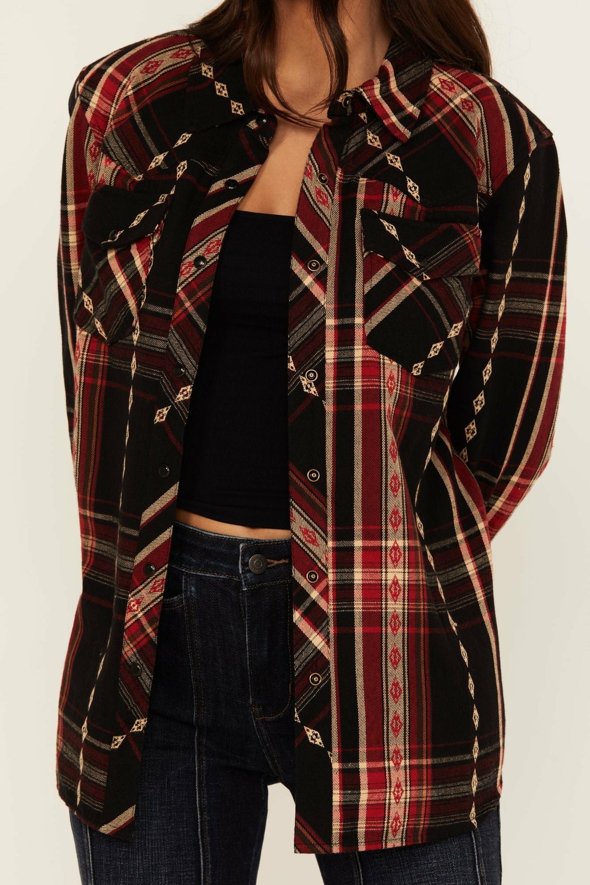 Idyllwind Glenmond Dobby Plaid Print Long Sleeve Snap Flannel Shirt