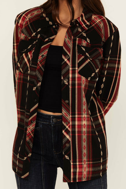 Idyllwind Glenmond Dobby Plaid Print Long Sleeve Snap Flannel Shirt