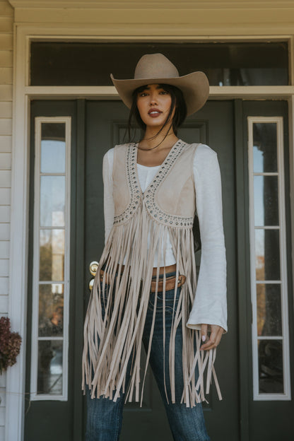 Idyllwind Walnut Studded Fringe Faux Suede Vest