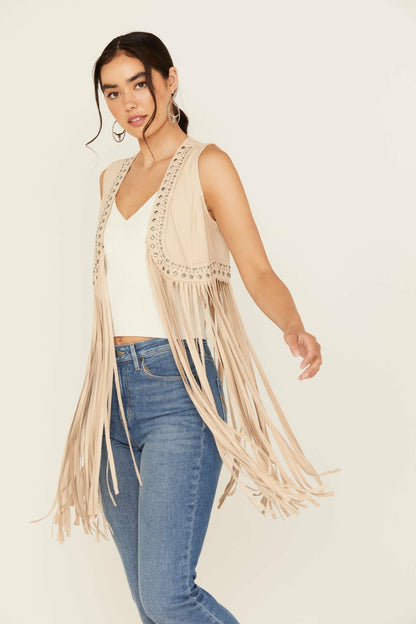 Idyllwind Walnut Studded Fringe Faux Suede Vest