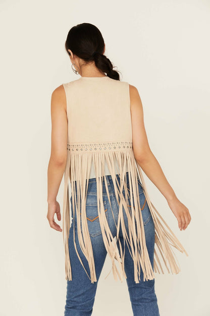 Idyllwind Walnut Studded Fringe Faux Suede Vest