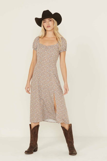 Idyllwind Beth Ditsy Print Puff Sleeve Midi Dress