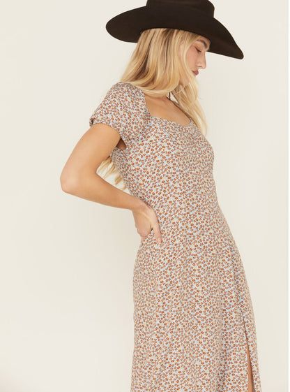 Idyllwind Beth Ditsy Print Puff Sleeve Midi Dress