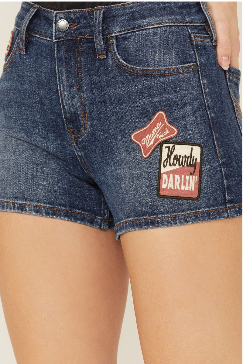 Idyllwind Ellwood Patch Dark Wash High Rise Stretch Denim Shorts