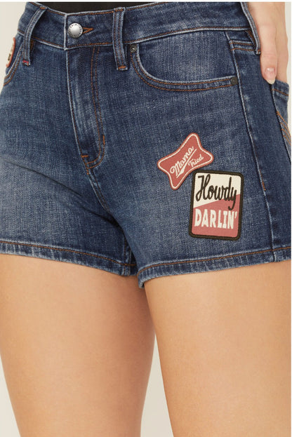 Idyllwind Ellwood Patch Dark Wash High Rise Stretch Denim Shorts