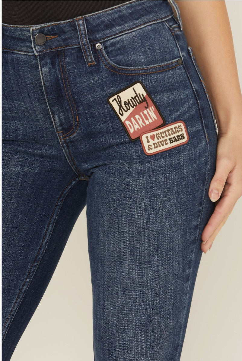 Idyllwind Ellwood Dark Wash High Rise Patch Bootcut Super Stretch Denim Jeans