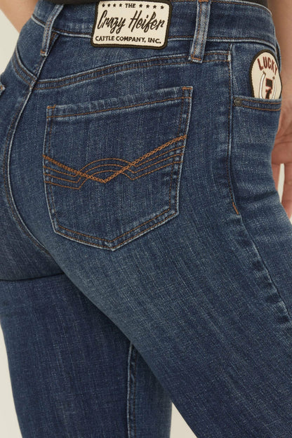 Idyllwind Ellwood Dark Wash High Rise Patch Bootcut Super Stretch Denim Jeans