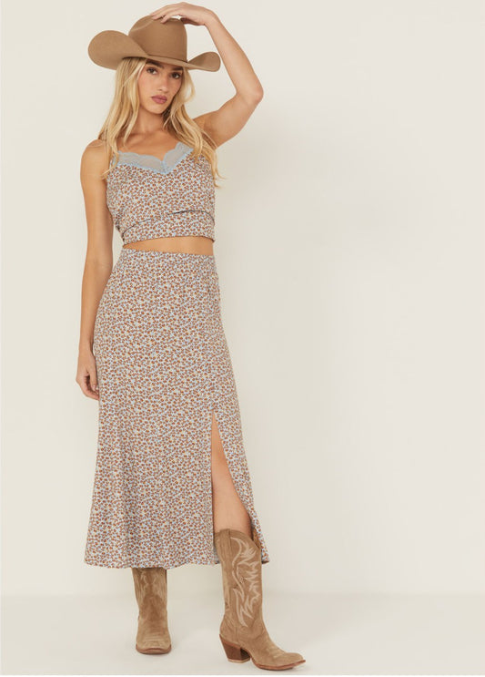Idyllwind Richardson Floral Print Button Front Midi Skirt