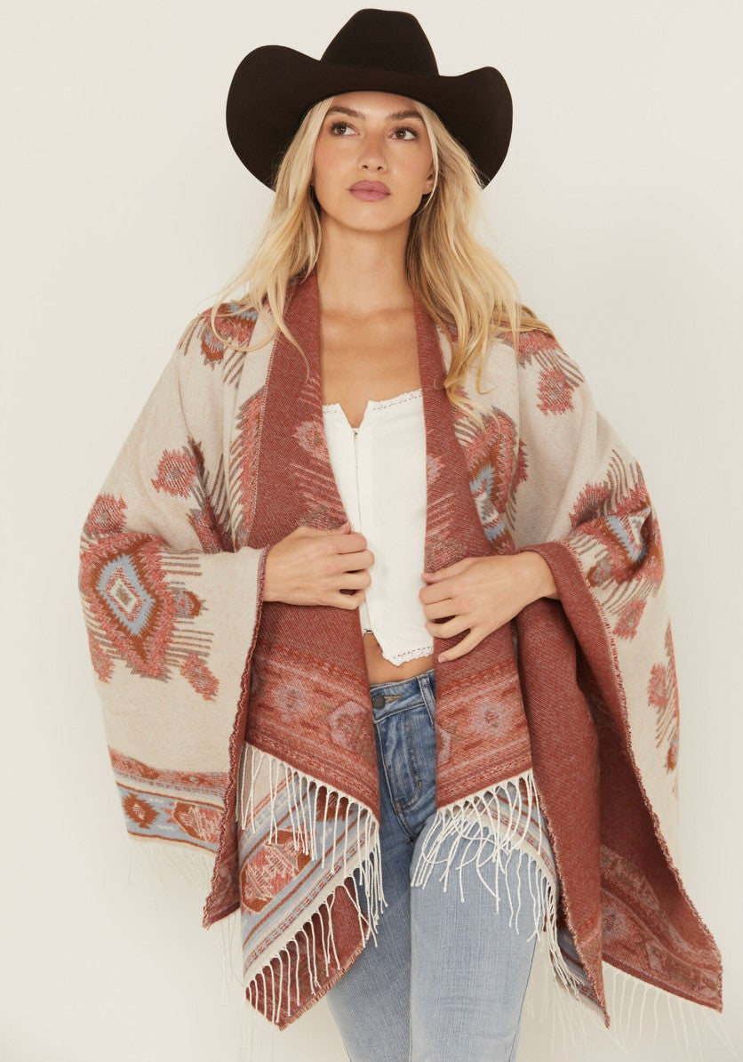 Idyllwind Austin Southwestern Print Fringe Shawl