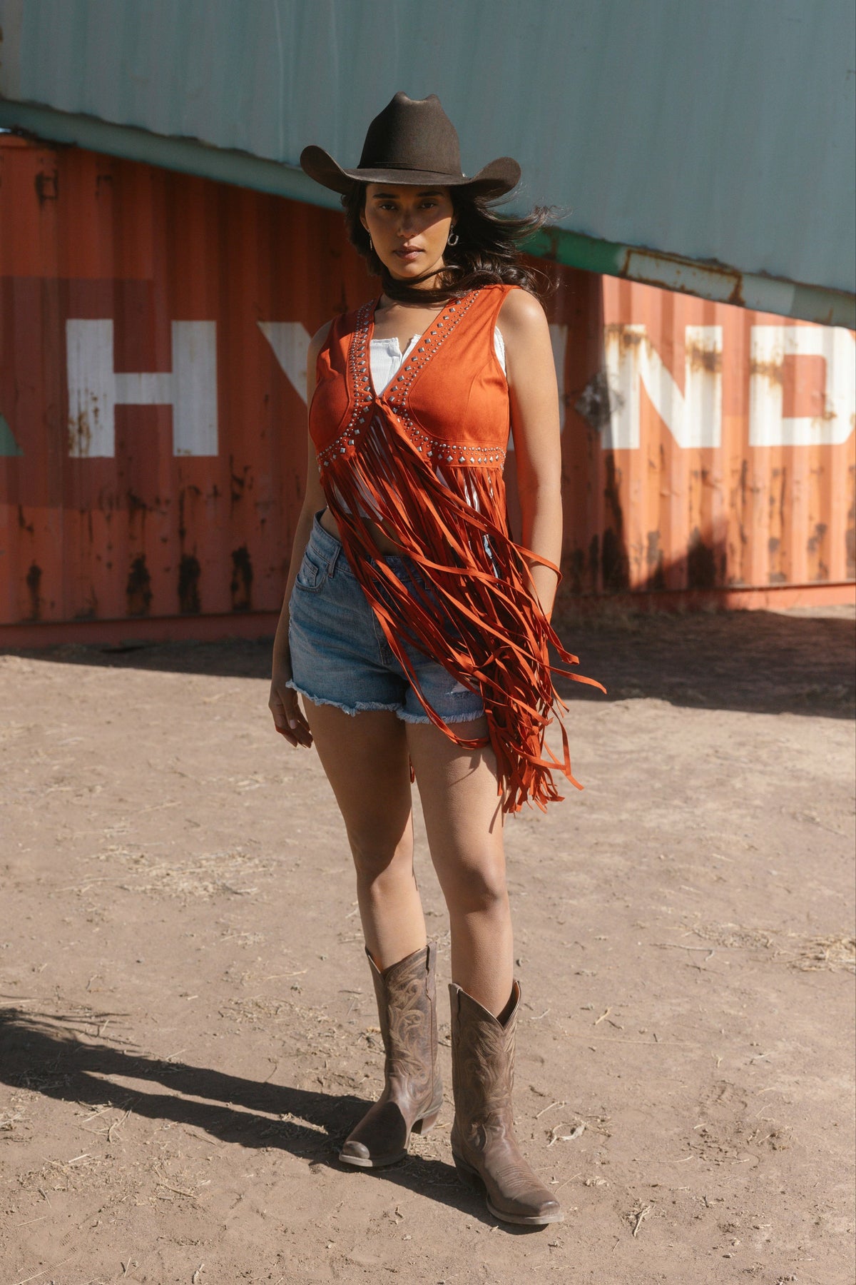 Idyllwind Walnut Studded Faux Suede Fringe Vest