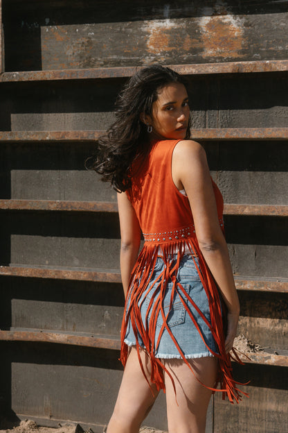 Idyllwind Walnut Studded Faux Suede Fringe Vest