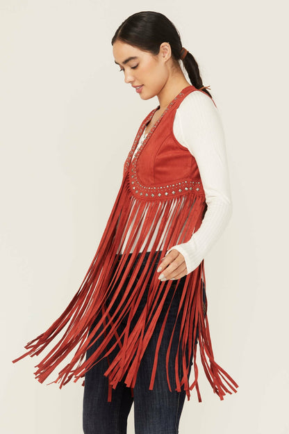 Idyllwind Walnut Studded Faux Suede Fringe Vest
