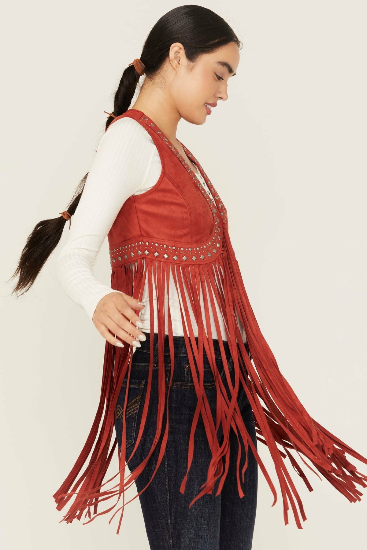 Idyllwind Walnut Studded Faux Suede Fringe Vest