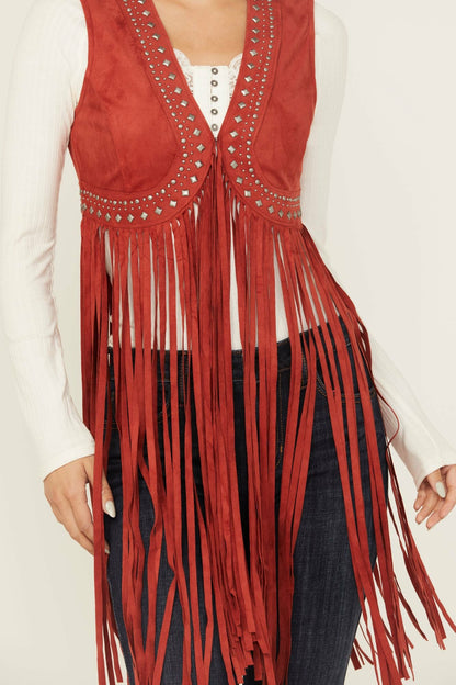 Idyllwind Walnut Studded Faux Suede Fringe Vest