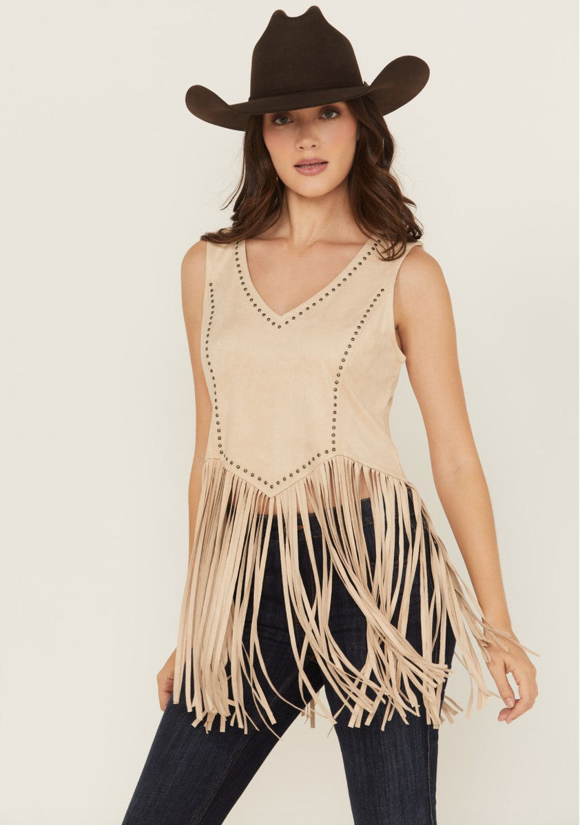 Idyllwind Monticello Fringe Faux Suede Studded Tank