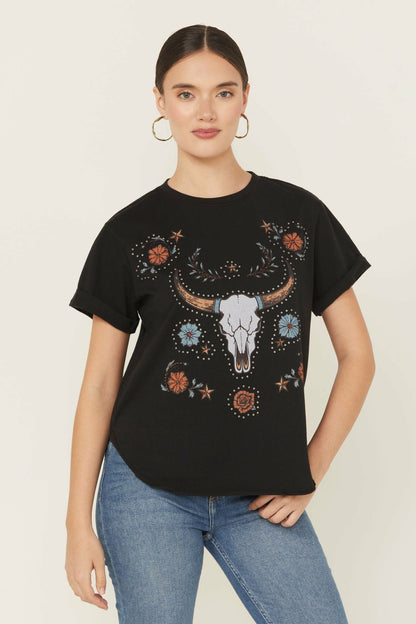 Idyllwind Studded Bull Skull Short Sleeve Graphic Tee