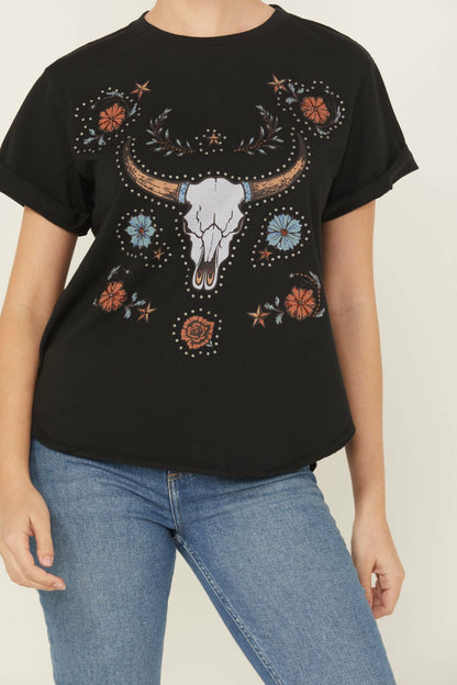 Idyllwind Studded Bull Skull Short Sleeve Graphic Tee