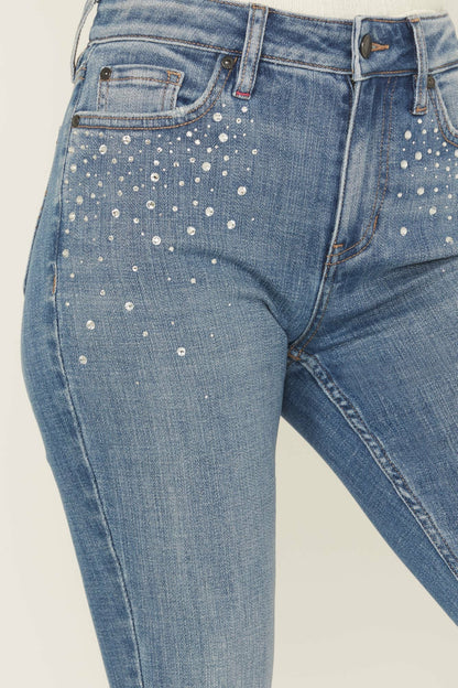 Idyllwind Legend Medium Wash High Rise Rhinestone Studded Bootcut Super Stretch Denim Jeans