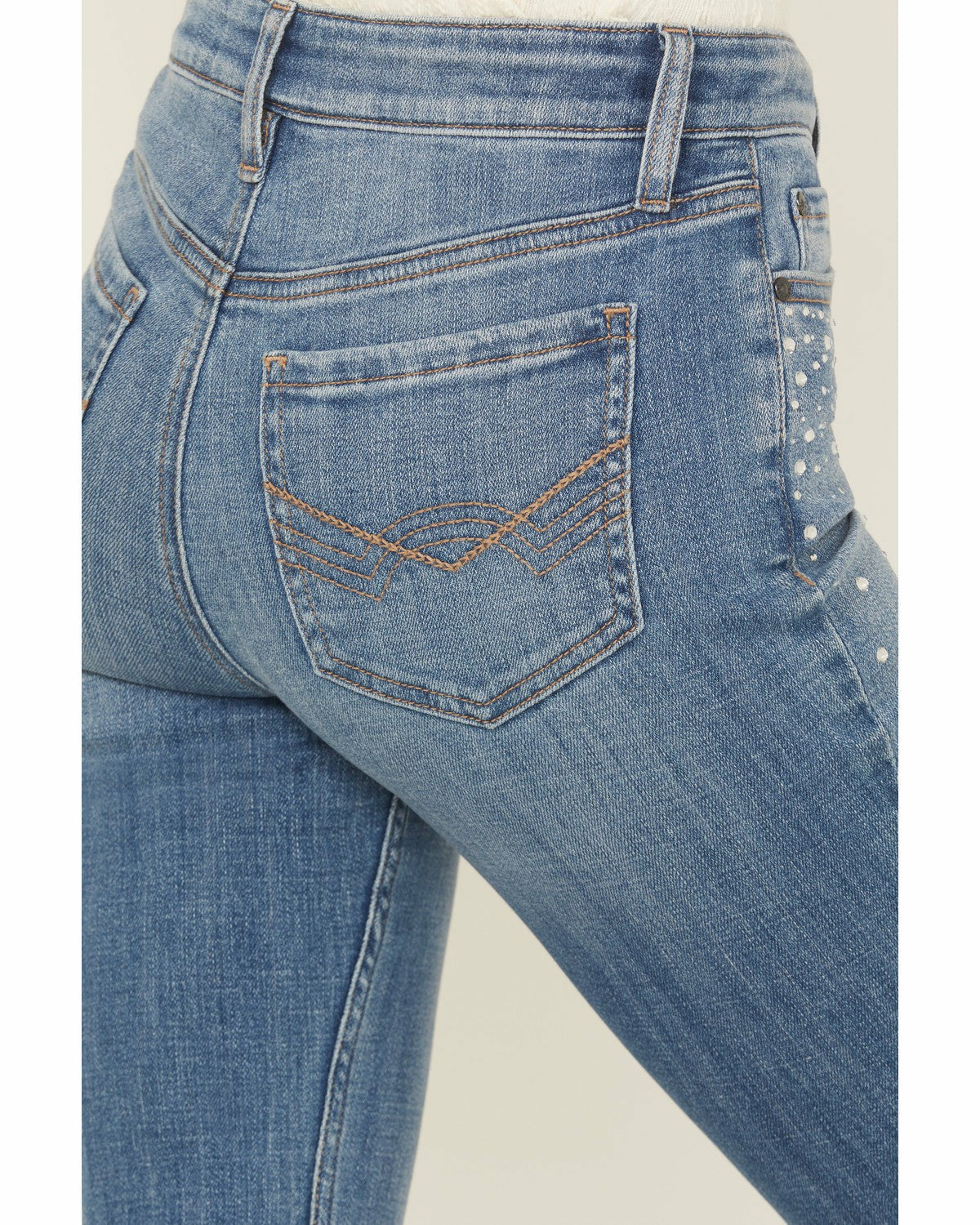 Idyllwind Legend Medium Wash High Rise Rhinestone Studded Bootcut Super Stretch Denim Jeans