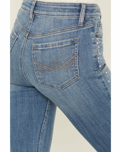Idyllwind Legend Medium Wash High Rise Rhinestone Studded Bootcut Super Stretch Denim Jeans