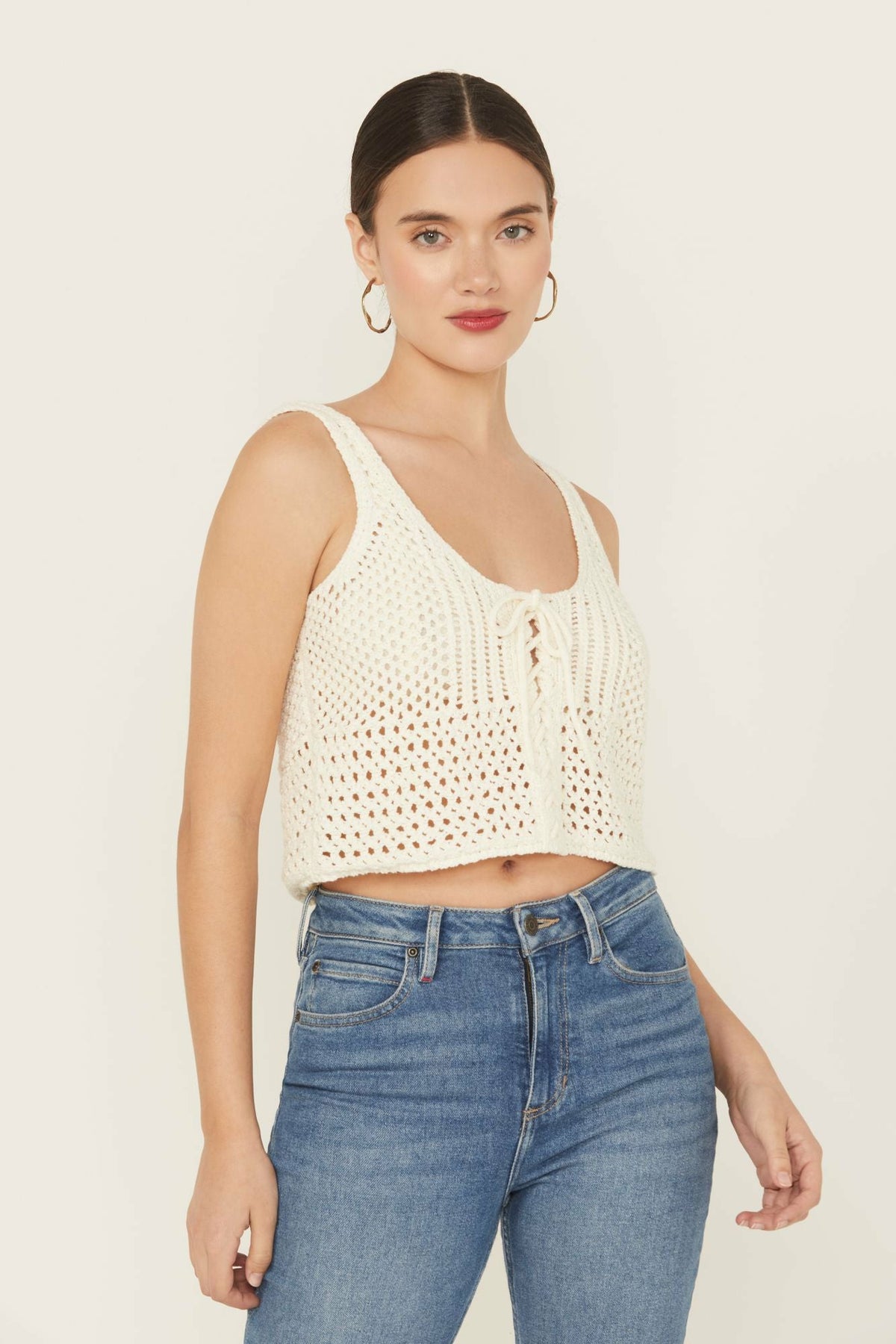 Idyllwind Rockwall Open Weave Cropped Sweater Tank
