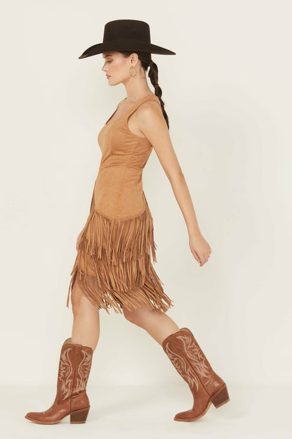 Idyllwind Tina Faux Suede Fringe Mini Dress