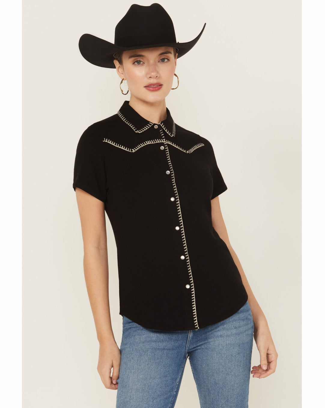 Idyllwind Black Featherlight Short Sleeve Snap Stretch Shirt