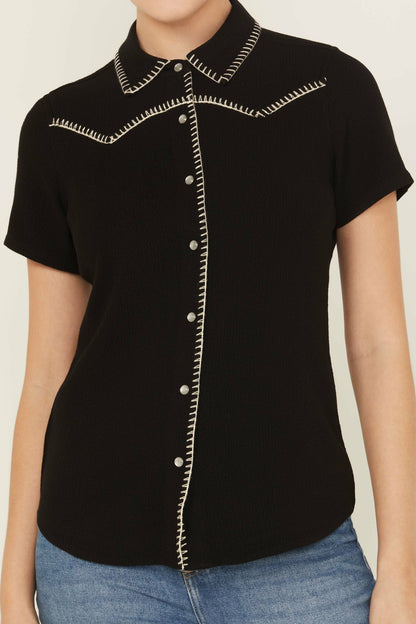 Idyllwind Black Featherlight Short Sleeve Snap Stretch Shirt