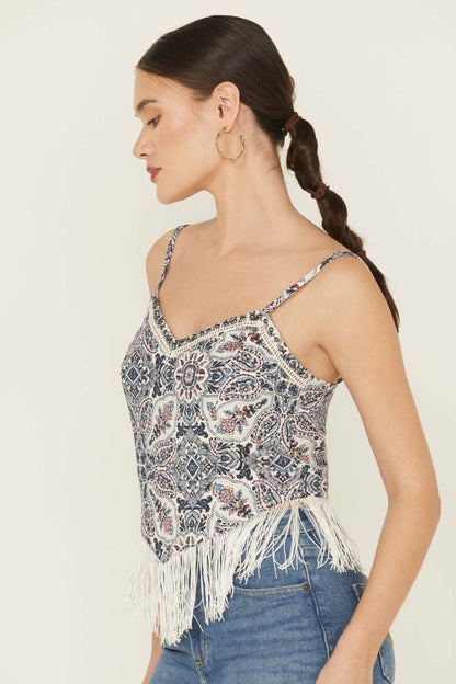 Idyllwind Garrison Printed Studded Fringe Tank