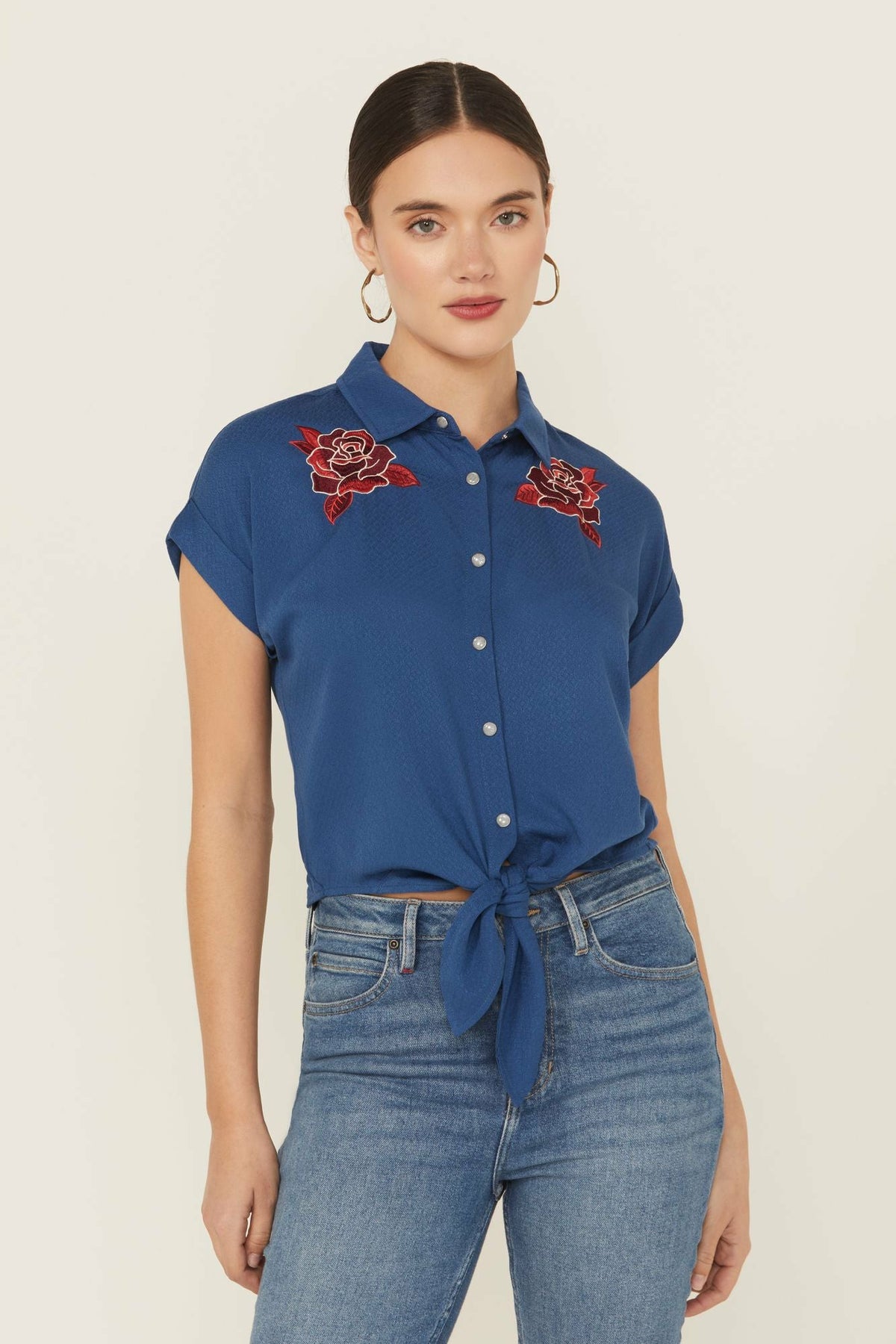 Idyllwind Roland Embroidered Tie-Front Camp Shirt