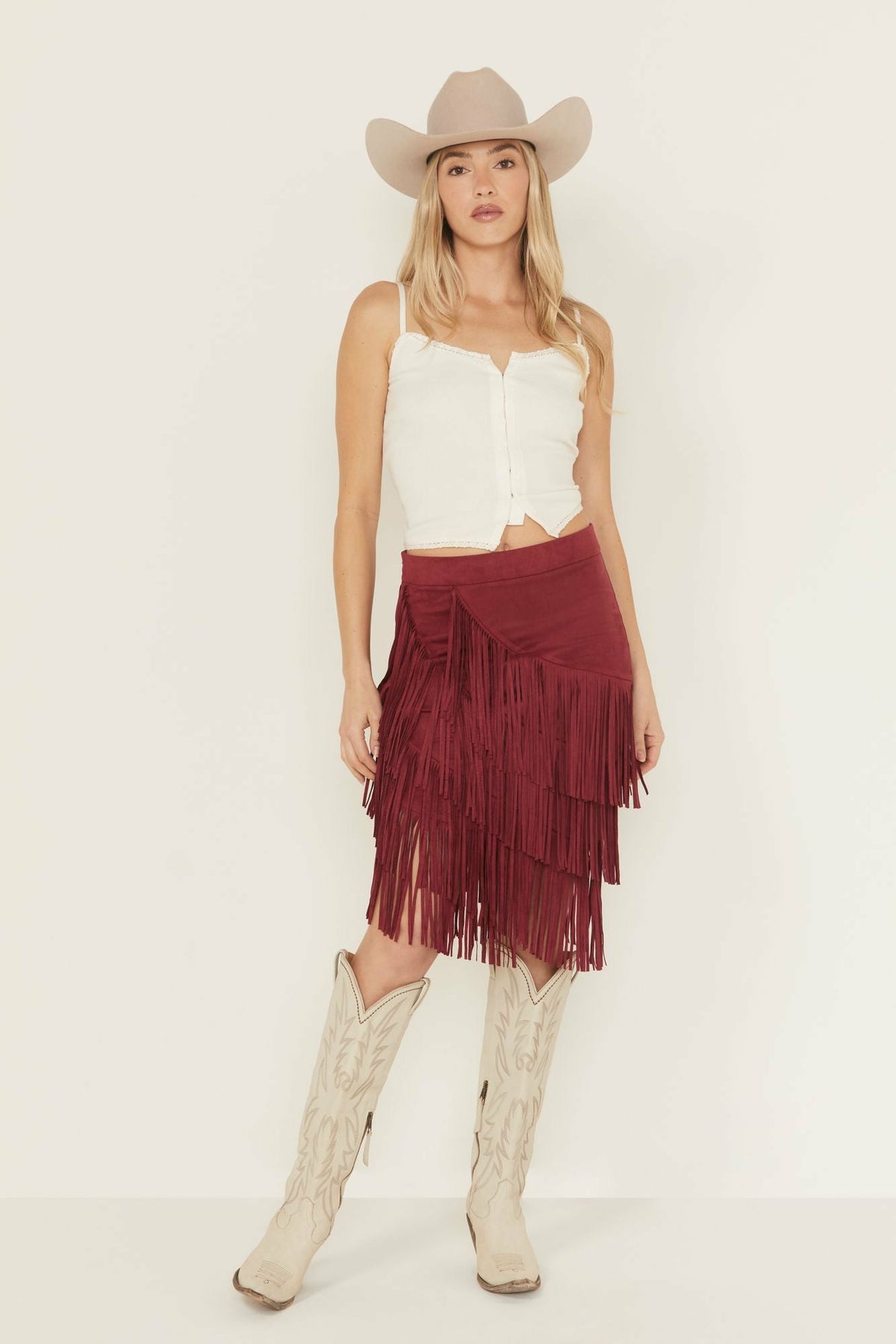 Idyllwind Tina Faux Suede Fringe Midi Skirt