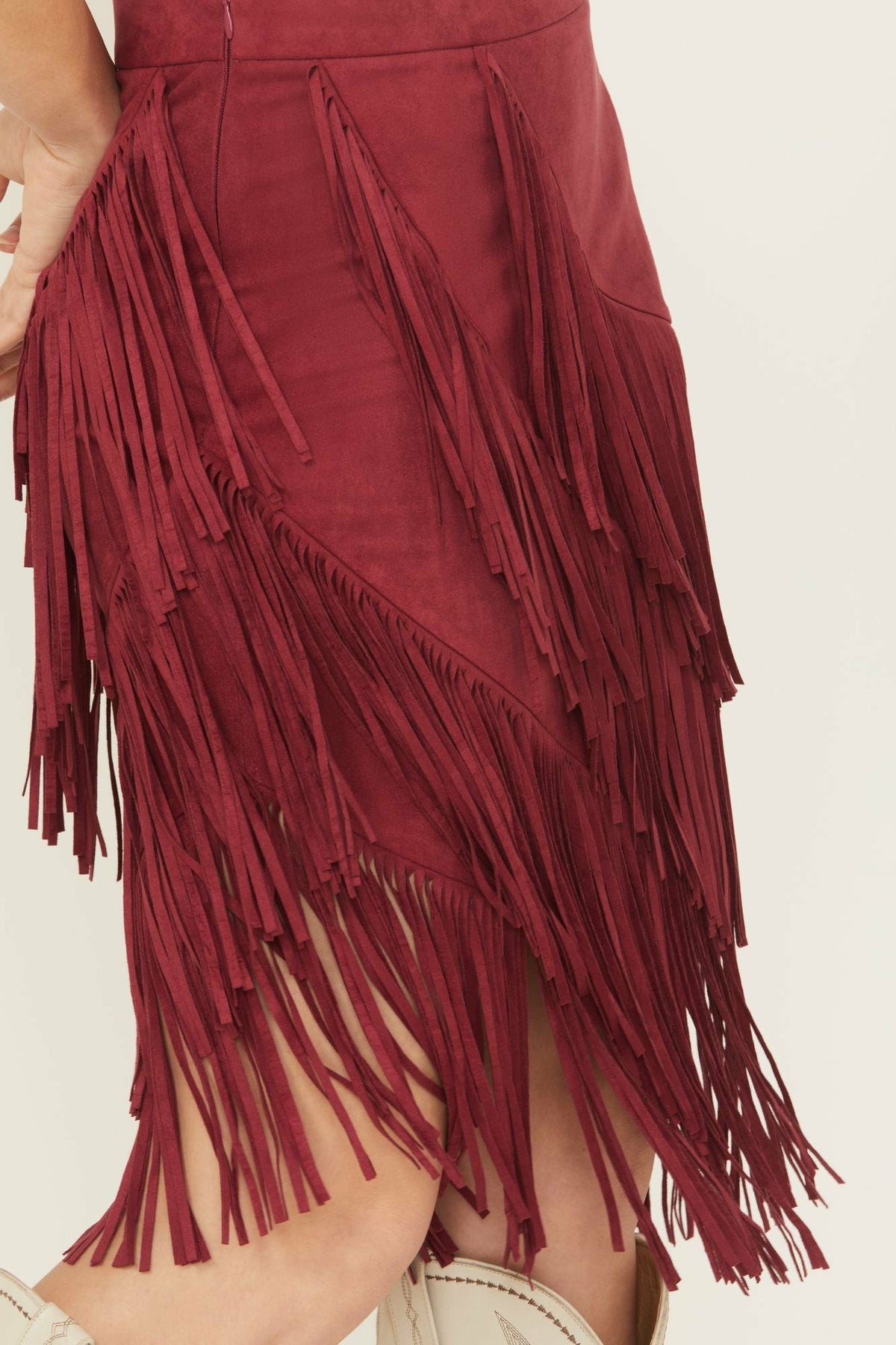 Idyllwind Tina Faux Suede Fringe Midi Skirt