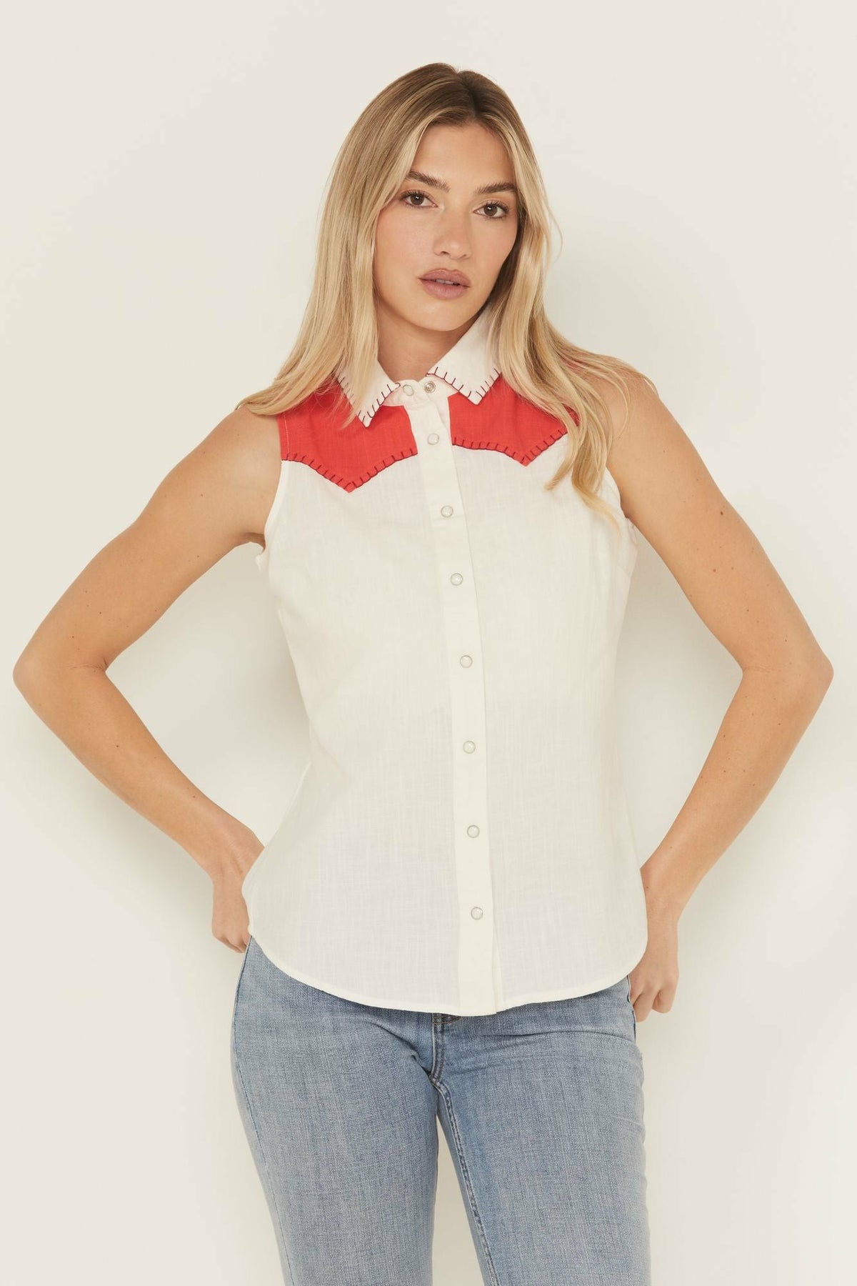 Idyllwind Plainweave Contrast Yoke Sleeveless Snap Western Shirt