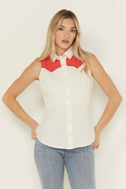 Idyllwind Plainweave Contrast Yoke Sleeveless Snap Western Shirt