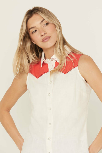 Idyllwind Plainweave Contrast Yoke Sleeveless Snap Western Shirt
