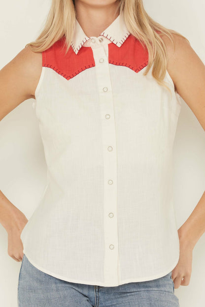 Idyllwind Plainweave Contrast Yoke Sleeveless Snap Western Shirt